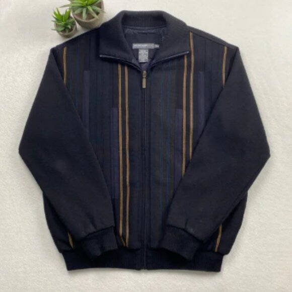 Leo Chevalier Design Retro Multi Striped Lined Collared Full Zip Sweater Jacket - Picture 1 of 16